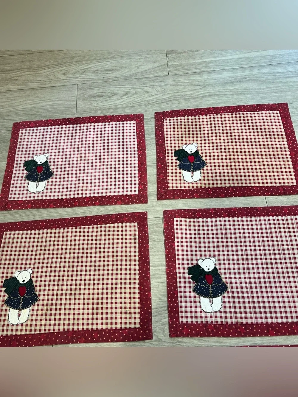 Set of 6 Handmade Christmas Teddy Bear Placemats